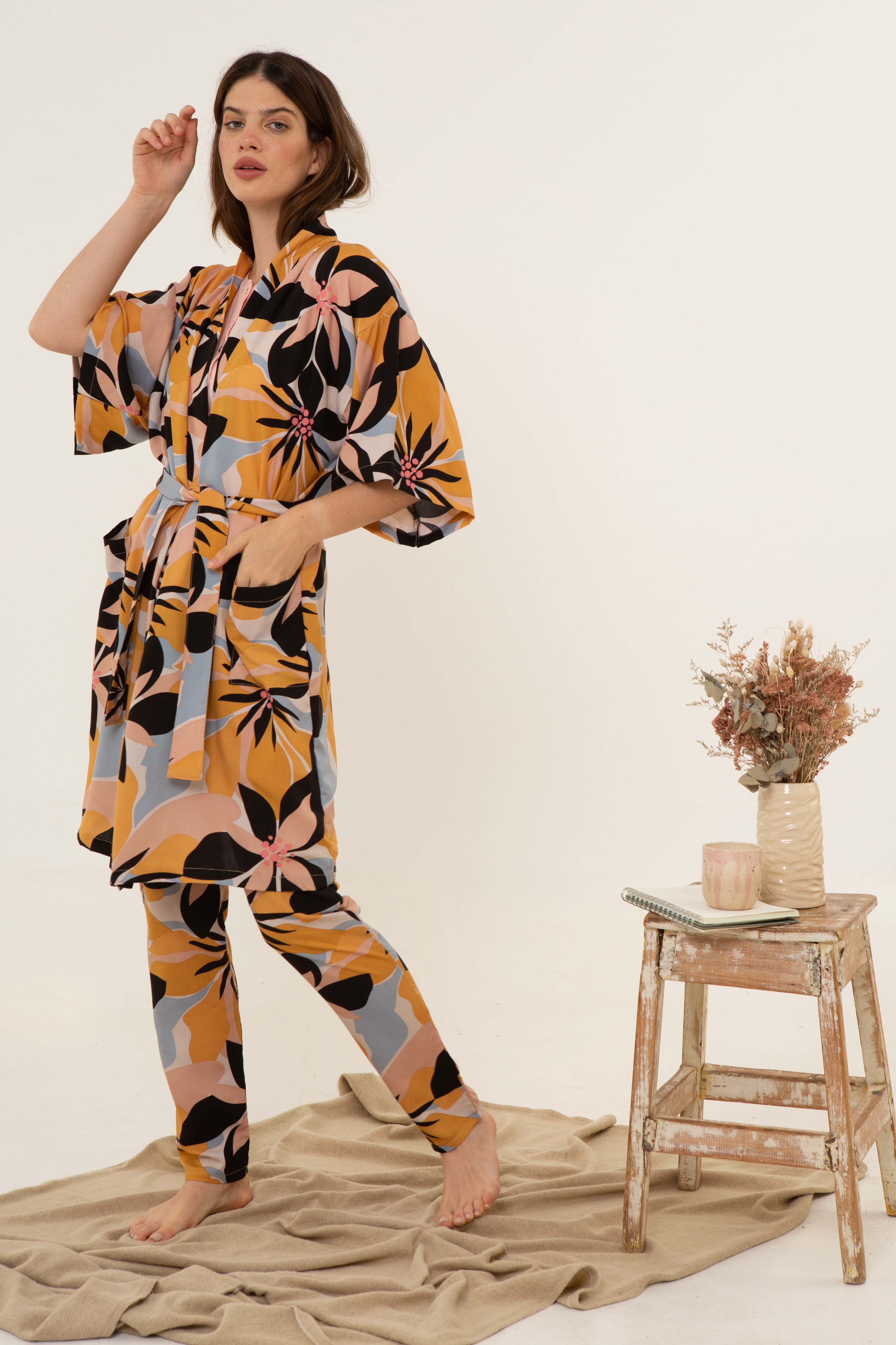 Kimono Bohemian flores natural | pijamas | Para hacer Fiaca